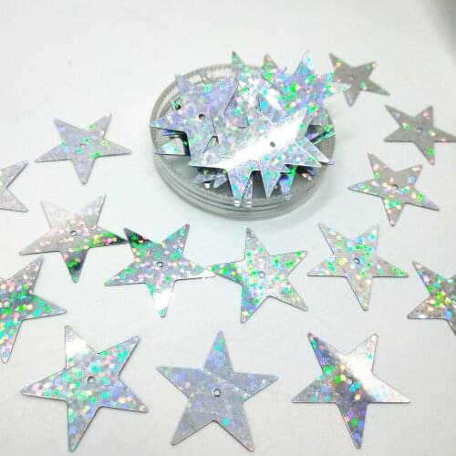 Laser Silver Flat Star Sequins 50g 25mm With Middle Hole PVC Paillette Loose Flake Sewing Garment Accessorie