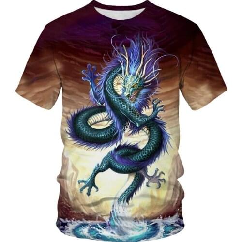 Summer fashion new mens T-shirts Mythical beasts Kowloon play beads 3D pattern printing casual cross-border short-sleeved shirt