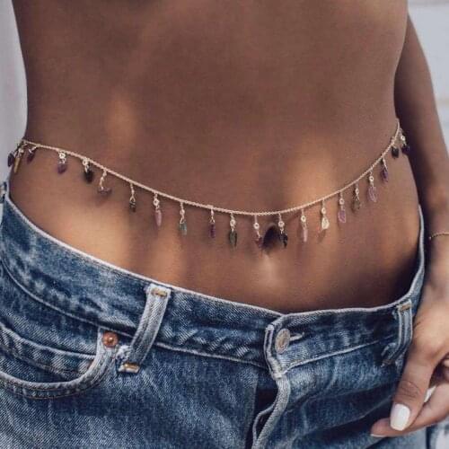 Summer Bohemia Style Cool Colorful Leaves Small Pendant Diamond Double Waist Chain