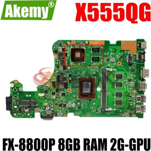 Akemy For ASUS X555YI X555YA X555D A555DG X555QG X555Y notebook mainboard motherboard FX-8800P CPU 8GB RAM 2G-GPU tested full ok