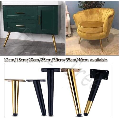 4pcs metal furniture table leg hardware tapered gold cabinet leg sideboard wardrobes coffee cone chair feet 15/20/25/30cm