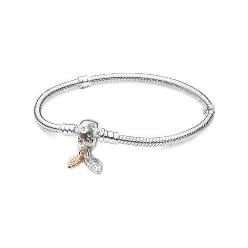 Cute Style Silver Color Snake Chain Women Bracelet Leaf Bead Fashion Bangle For Lovers