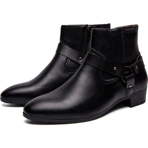 New Fashion Men Spring Autumn Pointed Toe Height Increase Chelsea Ankle Boots Western High Top Casual Shoe PU Leather Martin