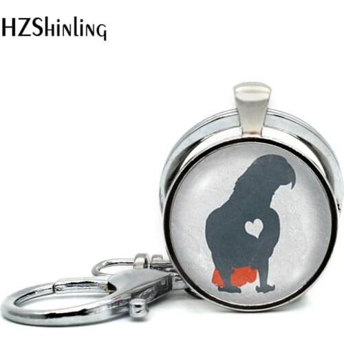 2018 New Arrival African Grey Parrot Keychains Cute Bird Keyring Parrots Photo Jewelry Glass Dome Key chain Hand craft Keyrings