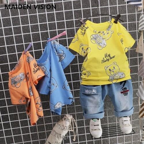 Infant clothes toddler children summer baby girls clothing sets cartoon bear shirt jeans 2pcs kids clothes set boy summer set