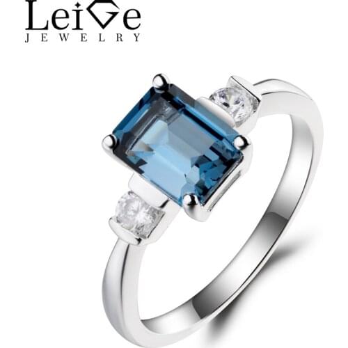 Leige Jewelry London Blue Topaz Ring Topaz Cocktail Party Ring November Birthstone Emerald Cut Blue Gemstone 925 Sterling Silver