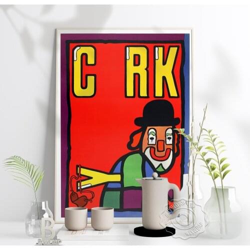 Polish Circus Art Posters, Circus Colored Clown Playing A Slingshot Art Prints, Vintage Home Creche Wall Kids Room Decor Gift