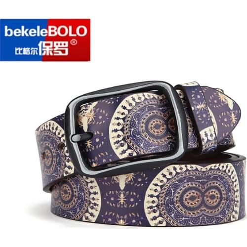 Fashion printing jeans belt Universal Owl Eye belt Brand designer Men vintage Genuine Leather belt Women Free Shipping