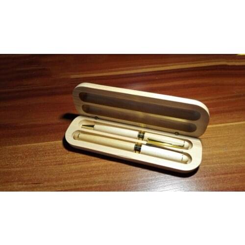 Handmade Natural color Wooden Fountain Pen ball Pen in a double groove Box for Bussiness Office School as Luxury Gift Set