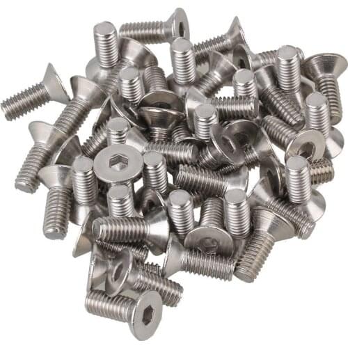 Silver 16mm Length Metric Thread M6 304 Stainless Steel Countersunk Flat Head Hex Socket Cap Screws Bolts Pack of 50