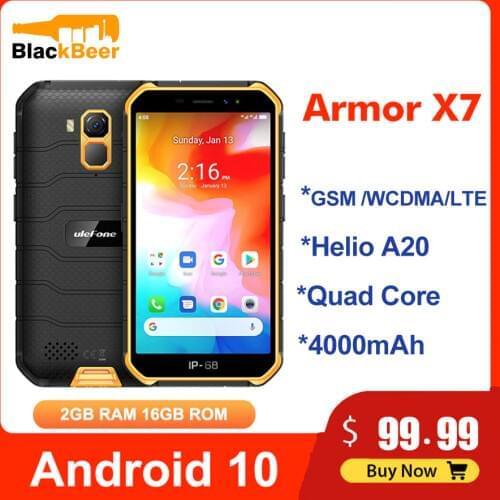 Ulefone Armor X7 5.0 Inch Mobile Phone Android10 IP68 Rugged Waterproof Smartphone 2GB 16GB CellPhone Quad Core NFC 4000mAh GPS
