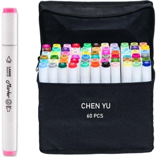 CHENYU 60 Colors Alcohol Markers Manga Drawing Brush Markers Pen Alcohol Based Sketch Felt-Tip Oily Twin Brush Pen Art Supplies