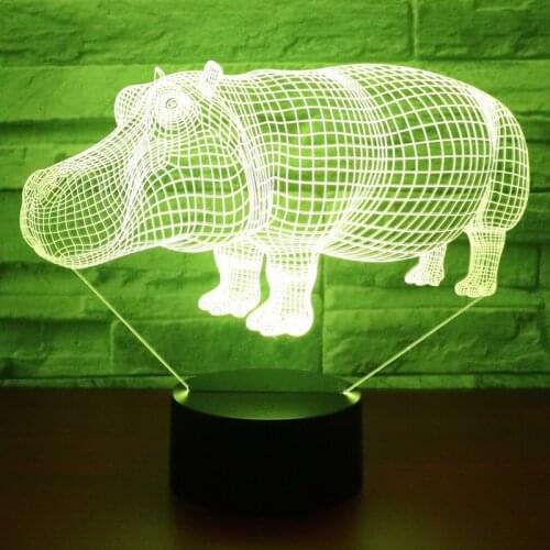 3D LED Night Light Dynamic Rhinoceros Hippo with 7 Colors Light for Home Decoration Lamp Amazing Visualization Optical