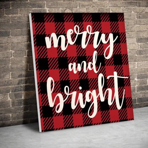 Framed Merry and Bright Plaid Christmas Posters Canvas Paintings Wall Art Canvas Prints Pictures Kids Room Home Wood Inner Frame