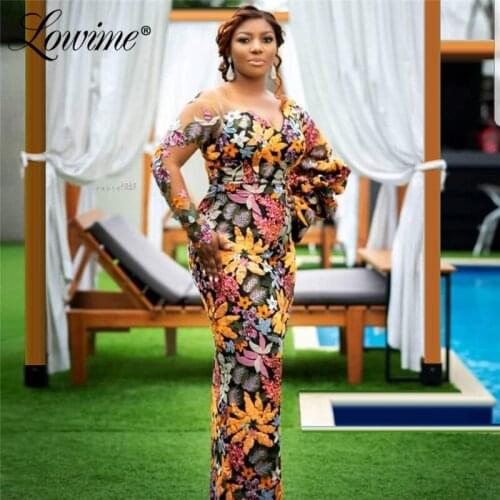 Long Sleeves V Neck Mermaid Formal Dress Dubai Evening Dress Plus Size African Women Wedding Party Dresses Customize Prom Gowns