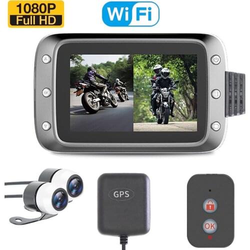 WiFi Motorcycle DVR Dash Cam 1080P+1080P/+720P Full HD Front Rear View Waterproof Lens Motorbike Camera GPS Logger Recorder Box