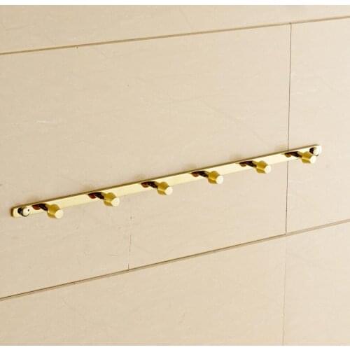 Vidric 6 hooks gold finished bathroom robe hooks brass ,coat racks,clothes hooks bathroom hardware accessories
