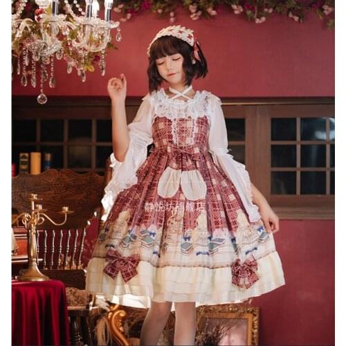 Japanese Vintage Court Red Lolita Sweet Dress Cos Loli Princess Dress JSK Spaghetti Strap Dress Kawaii Girl Tea Party Vestidos