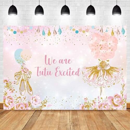 Tutu Baby Shower Backgdrop Golden rim Pink Flower Baby Shower Party Photo Background Baby Shower Dessert Table Decorations Props