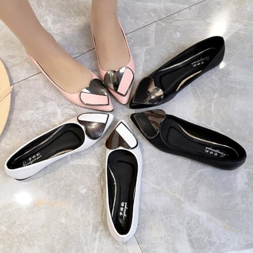 Drop Shipping Women Ballerina Flats Slip on Heart Oxfords Women Loafers Shoes Casual Ladies Flats Shoes Pointed Toe