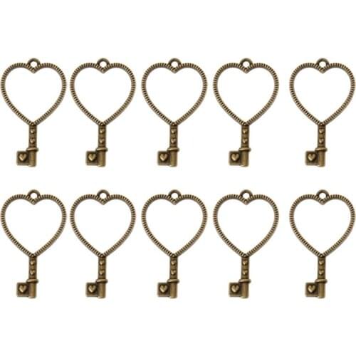 10Pcs Heart Key Pendant Press Flower UV Resin Blank Frame Bezel Jewelry Making