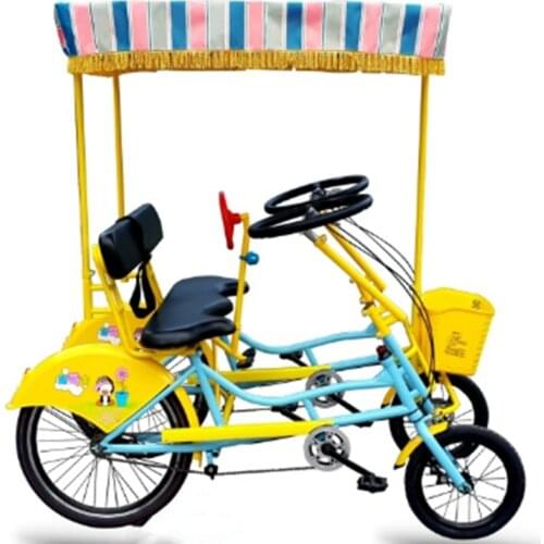 Micro Lying Townhouse Tandem Bicycle Single Row Seat Four-wheel Couple Sightseeing Bike