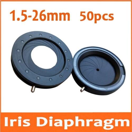 50pcs Zoom 1.5-26MM Iris Diaphragm Aperture Condenser Light Regulator with 14 Leaves Optical Digital Camera Microscope Adapter