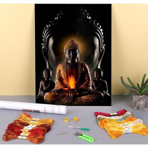 Abstract Buddha Face Printed Water-Soluble Canvas 11CT Cross Stitch Patterns DIY Embroidery DMC Threads Handicraft Design