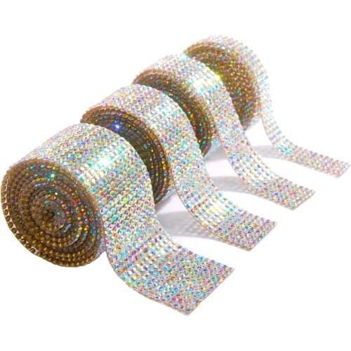 Glitter Clear Glass Hot Fix Rhinestone Strip Super Shiny Rhinestone AB Crystal Ribbon Wedding Dress Decoration Applique, 1 Yard