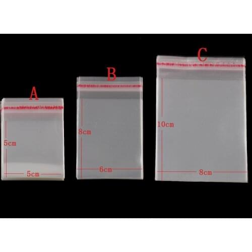 CACANA 1set (200 pcs) earrings and rings Jewellery clear plastic Bags accessory 5*5cm 6*8cm 8*10cm