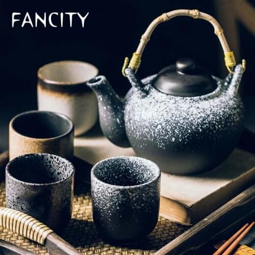 FANCITY Japanese style teacup cup ready-to-hand cup ceramic cup water cup sushi tableware tea set cup pot retro quaint home rest