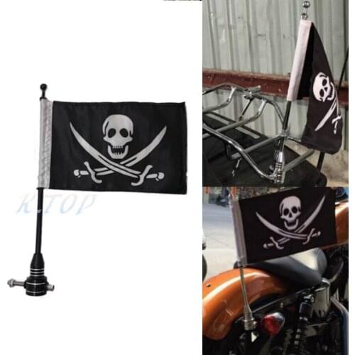 For Harley Touring Road King Glide&flht Black Motocycle CNC Aluminum Rear Side Mount Luggage Rack Vertical Flag Pole Pirate