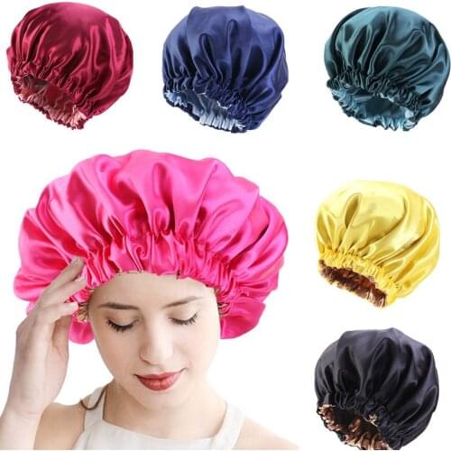 Reversible Satin Bonnet For Women Double Layer Sleep Night Cap Head Cover Hat For Curly Springy Hair Styling Accessories New