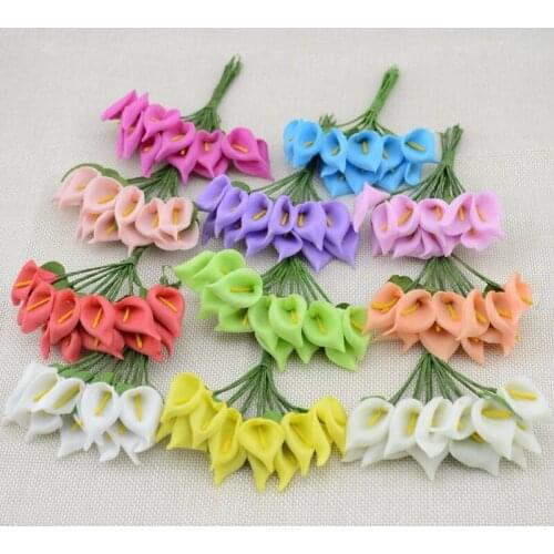 12 pcs Mini Foam Calla Handmade Artificial Flower Bouquet Wedding Decoration DIY Wreath Gift Box Scrapbooking Craft Fake Flower
