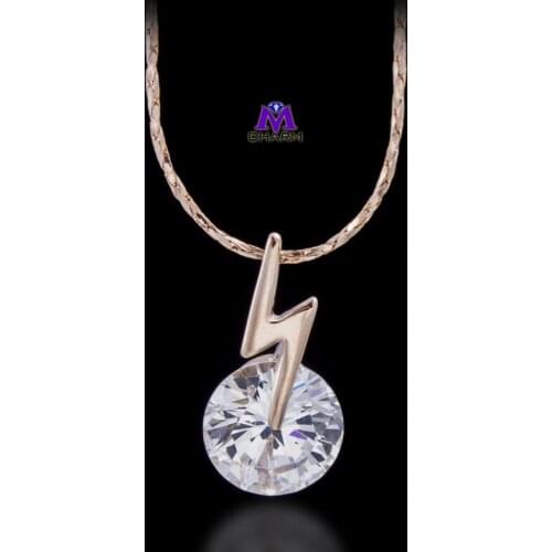 Classic Design!Real Gold Plated Lightning Moon And Made With 2 Carat CZ Zircon Stone Pendant Necklace For Women And Girl