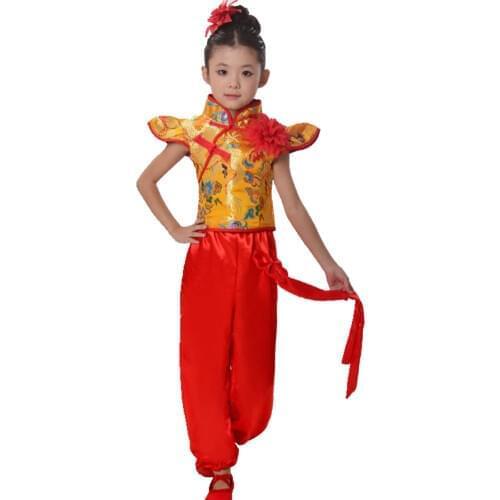 Chinese Folk Dance Costume Kung Fu Boy and Girl Traditional Fan Dance Clothing