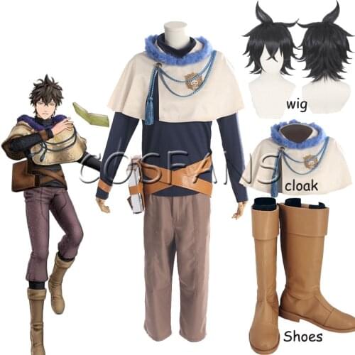 Anime Black Clover Yuno Grinbellor Cosplay Costumes Uniform Full Sets Wig Synthetic Hair Men Boys Halloween Carnival Party