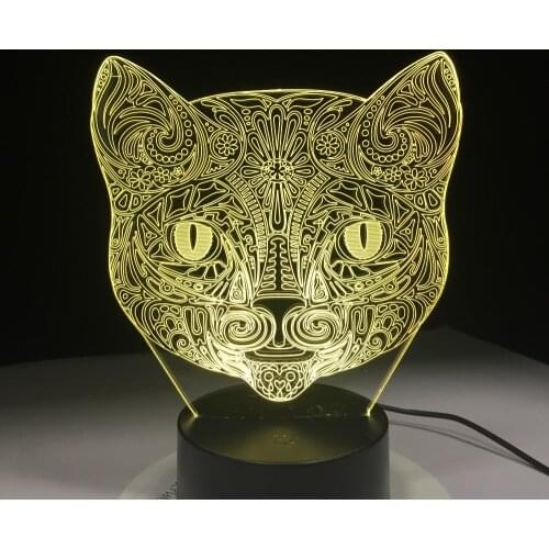 Cool Animal Light 3D Vision Walking Cat Night Light for Children 7 Color Changing Bedroom Mood Baby Nightlight Cat Face Lamp