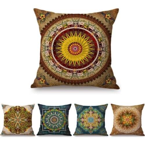 Fashion Mandala Pattern Modern Floral Art Home Decorative Pillow Case flowers leaves Geometric Cotton Linen Sofa Cushion Cover