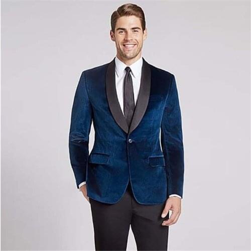2019 Custom Made Blue Velvet Men Suit Slim Fit 2 Pieces Men Tuxedos For Party Prom Wedding mens Suits (Jacket+Pants+Tie)