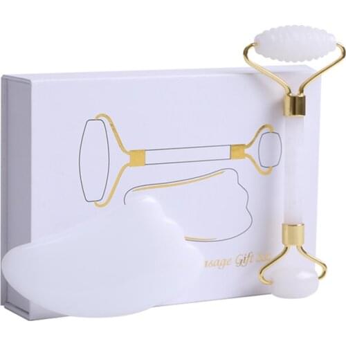 Natural White Crystal Jade Roller Gua Sha Massage Face Lifting Massager Gouache Stone Facial Anti Wrinkle Skin Care Beauty Tools