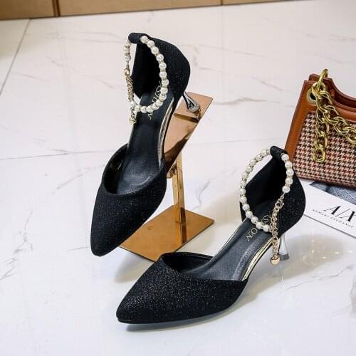 New Beaded pointed toe Hollow office career high heels autumn summer Korean version shoes for wedding women pumps thin heels