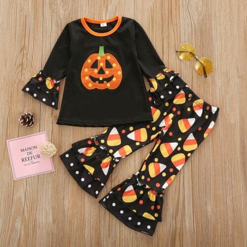 Baby Girl Clothes Toddler Baby Girls Boys Halloween Print Tops Polka Dot Flared Pants Outfits Set Babies Newborn Clothes