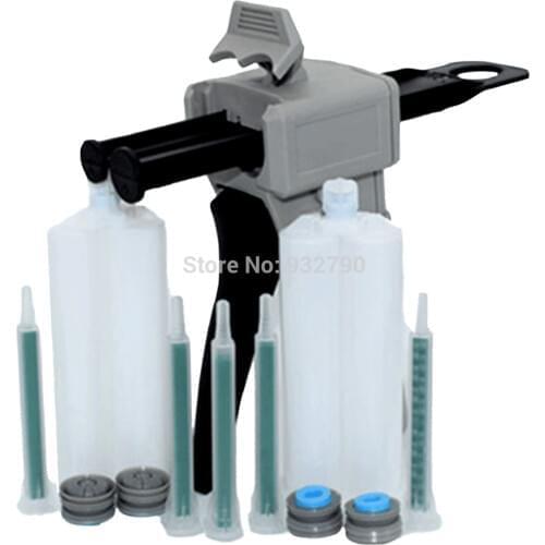 50ml 1:1 2:1 Dispenser Dispensing Caulking Gun + 5pcs Epoxy Resin Static Mixer Mixing Nozzle + 2 Sets AB Glue 2-part Cartridge