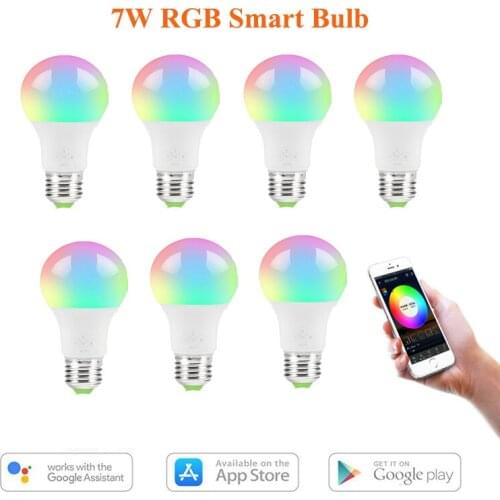 1-10PCS Magic 7W E27 RGB Led Light Bulb Smart Home Bluetooth Lamp Color Change Dimmable AC 85-265V Work with ALexa Google Home