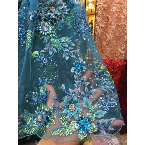 Luxury embroidery tulle mesh lace fabric with stones SYJ-4212 for dress/evening dress