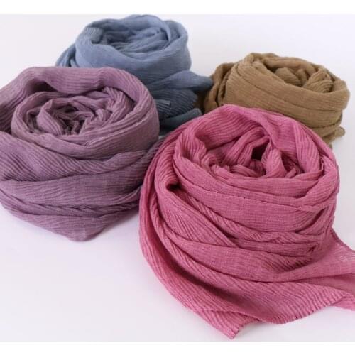 Women solid crinkle hijab scarf muslim Pleat soft scarves cotton wraps shawls stretchy headband long scarves 180*85cm