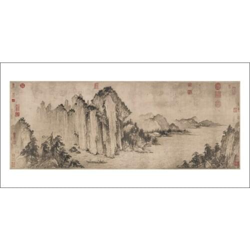 Traditional Chinese painting scenery landscape pastoral picture painting vintage poster Chibi mountains chinese art