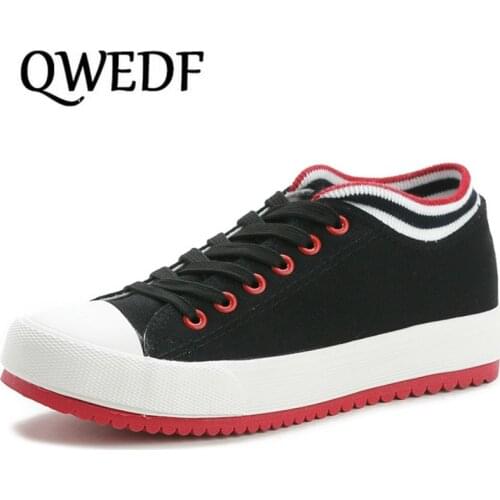 QWEDF 2019 Women vulcanized sneakers breathable flat casual white shoes woman spring autumn canvas shoes sapato feminino X7-04
