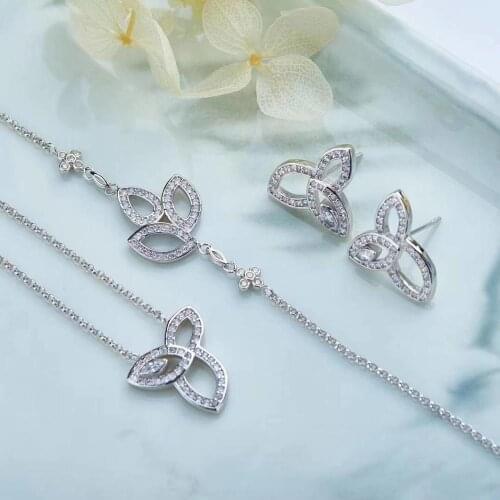 Hot Brand 925 Sterling Silver wedding Jewelry For Women flower Jewelry Set harry three clover earrings bracelet necklace